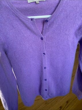 Purple Cashmere Crewneck Cardigan Sweater